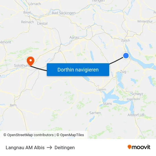 Langnau AM Albis to Deitingen map