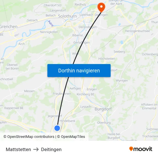 Mattstetten to Deitingen map