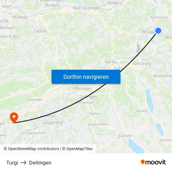 Turgi to Deitingen map