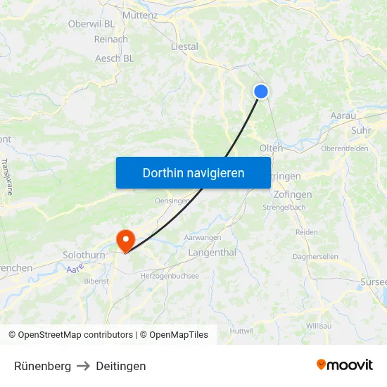 Rünenberg to Deitingen map