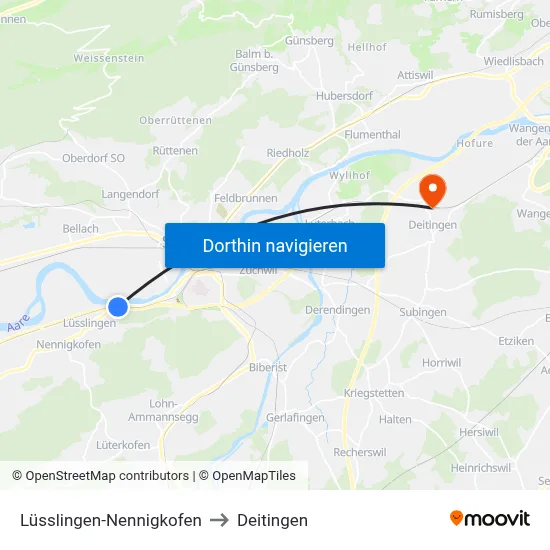 Lüsslingen-Nennigkofen to Deitingen map
