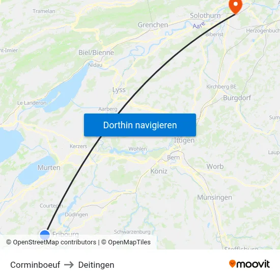 Corminboeuf to Deitingen map