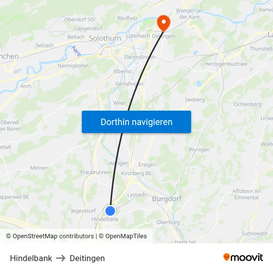 Hindelbank to Deitingen map
