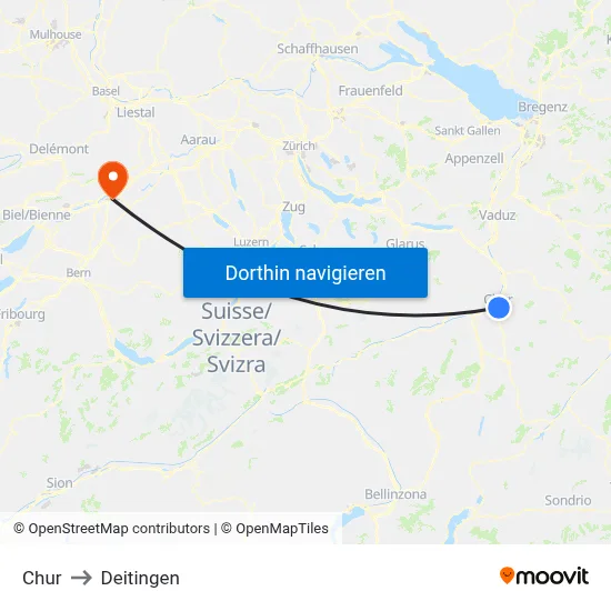 Chur to Deitingen map