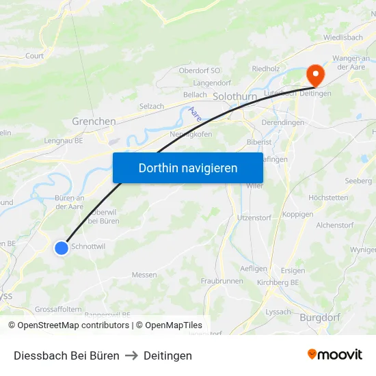 Diessbach Bei Büren to Deitingen map
