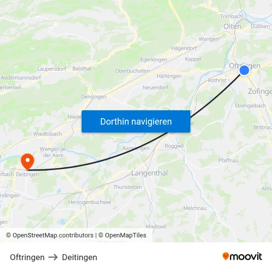 Oftringen to Deitingen map