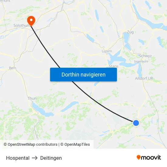 Hospental to Deitingen map