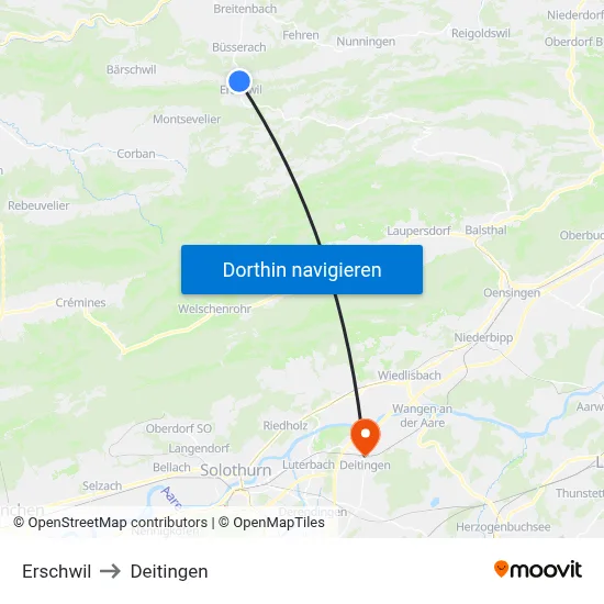 Erschwil to Deitingen map