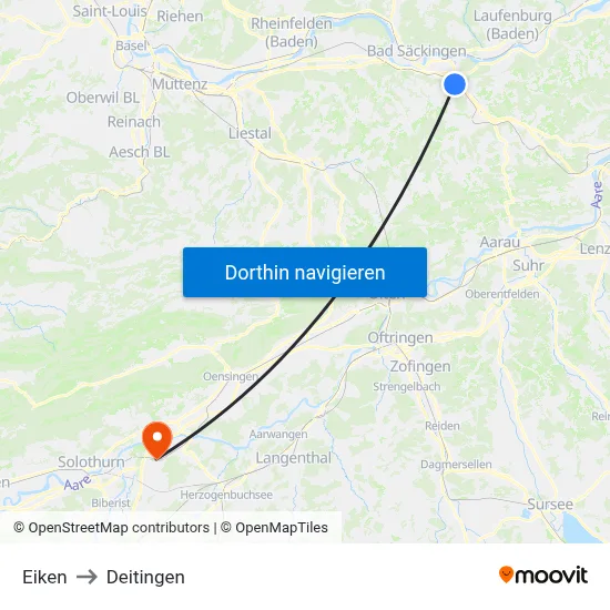 Eiken to Deitingen map