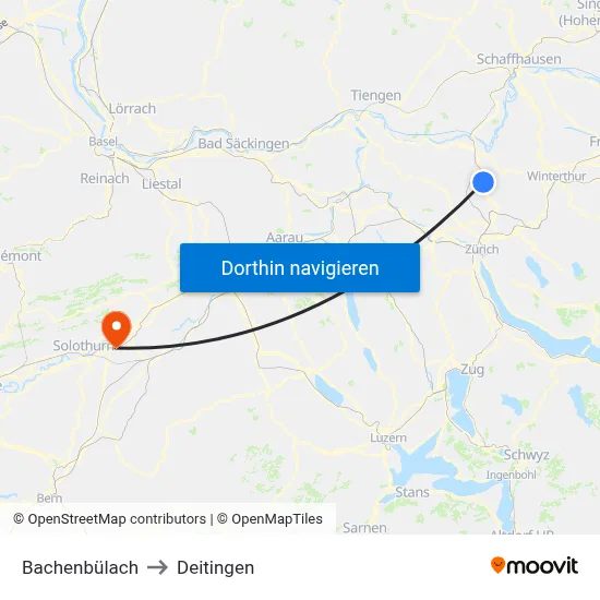 Bachenbülach to Deitingen map