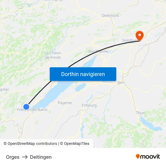 Orges to Deitingen map