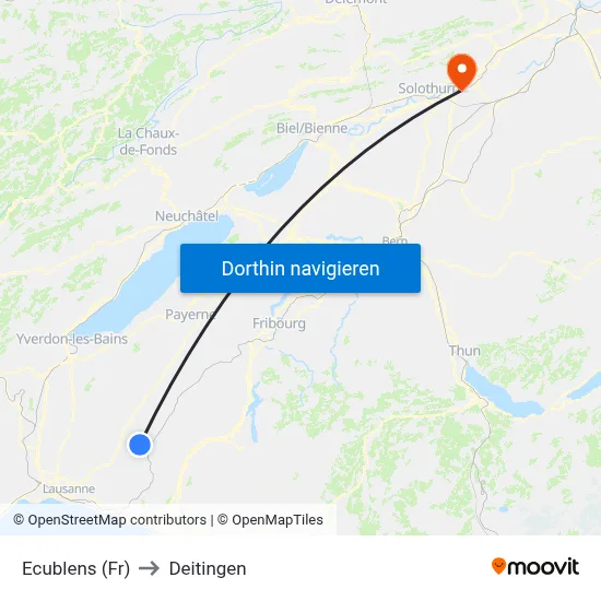 Ecublens (Fr) to Deitingen map