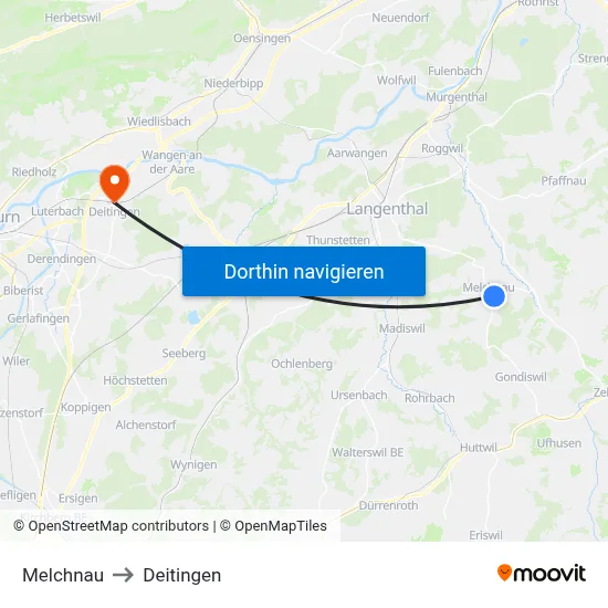 Melchnau to Deitingen map