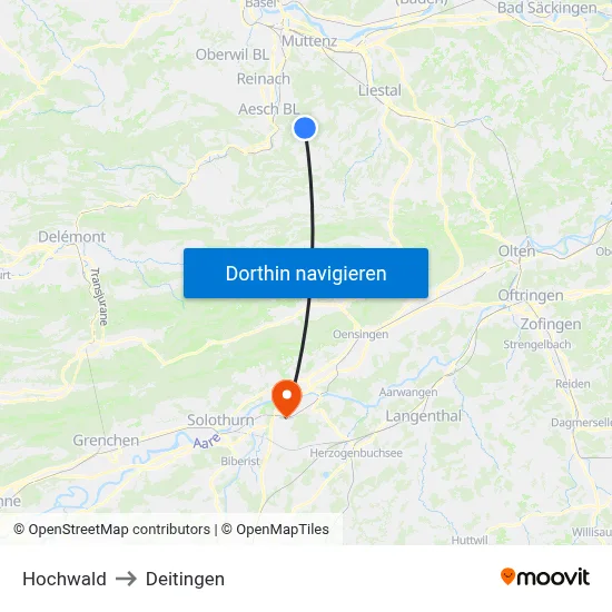 Hochwald to Deitingen map