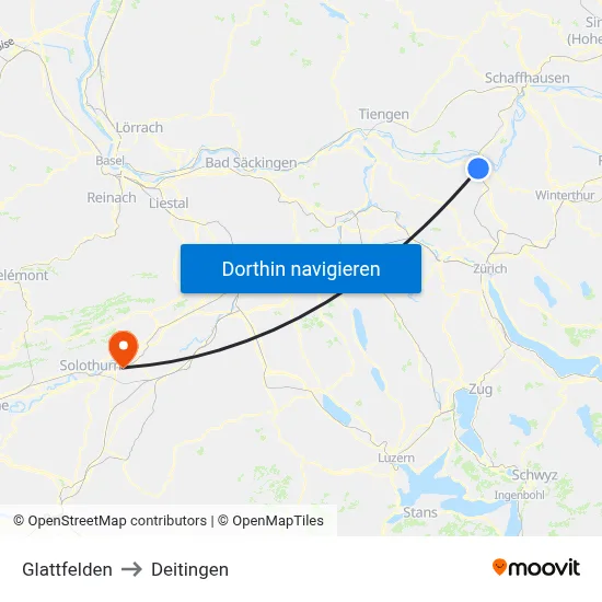 Glattfelden to Deitingen map