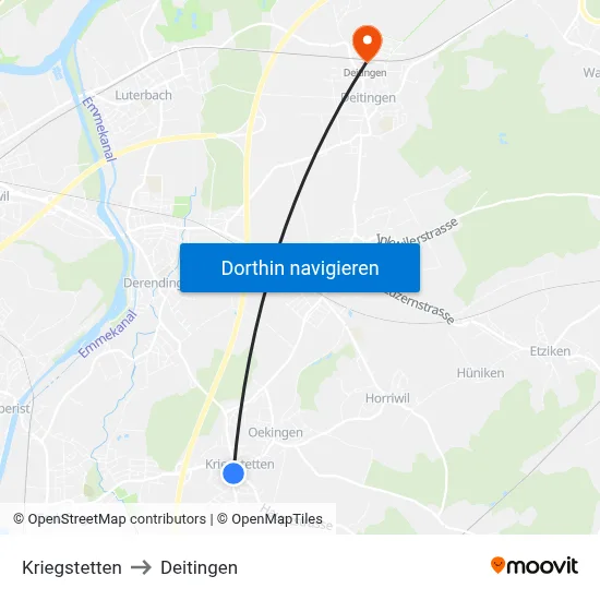 Kriegstetten to Deitingen map