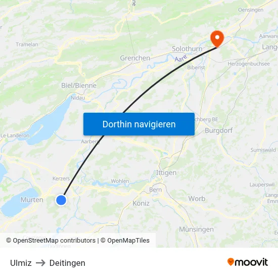 Ulmiz to Deitingen map