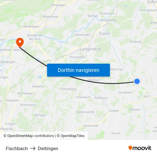 Fischbach to Deitingen map