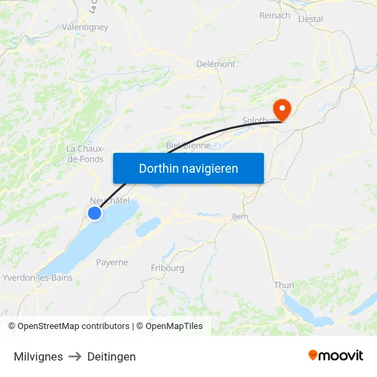 Milvignes to Deitingen map