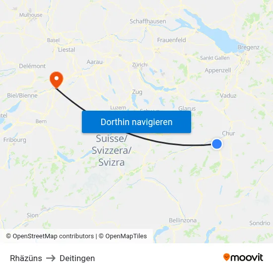 Rhäzüns to Deitingen map
