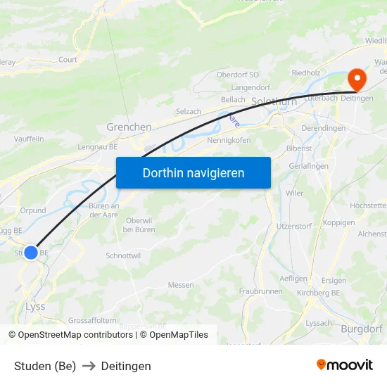 Studen (Be) to Deitingen map