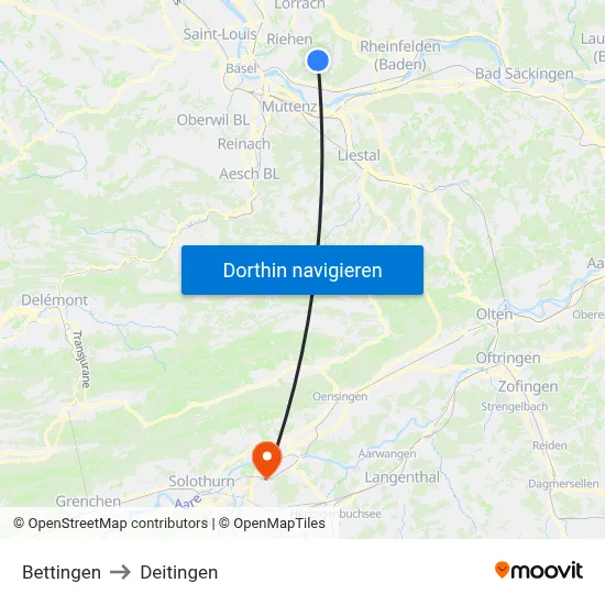 Bettingen to Deitingen map