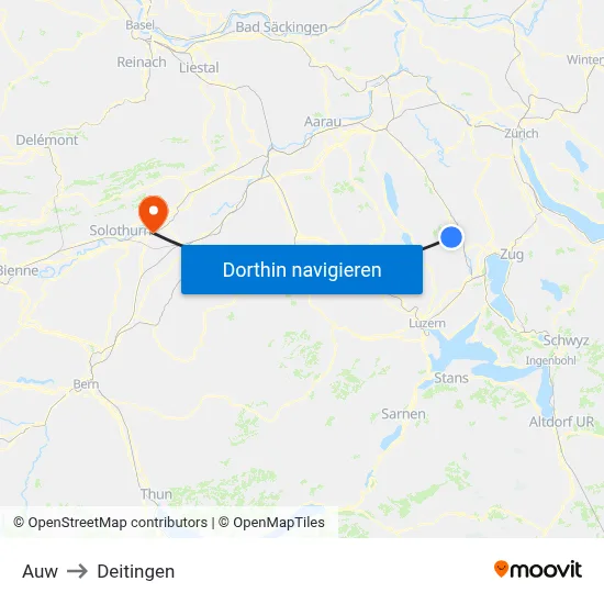 Auw to Deitingen map