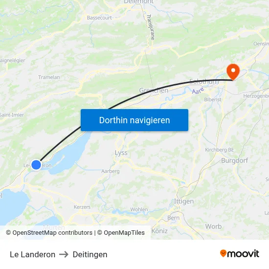 Le Landeron to Deitingen map