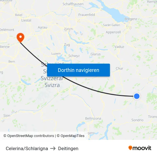 Celerina/Schlarigna to Deitingen map