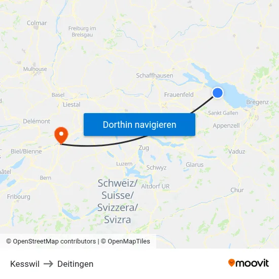 Kesswil to Deitingen map