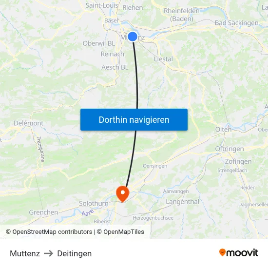 Muttenz to Deitingen map