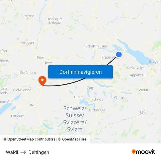 Wäldi to Deitingen map