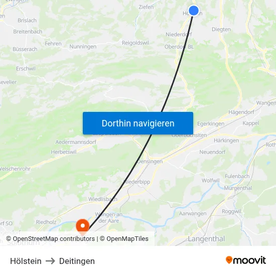Hölstein to Deitingen map