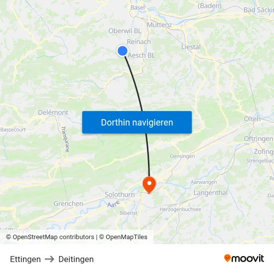 Ettingen to Deitingen map