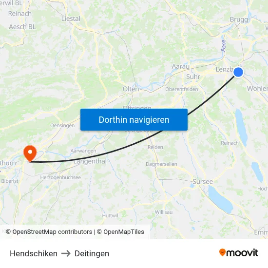 Hendschiken to Deitingen map