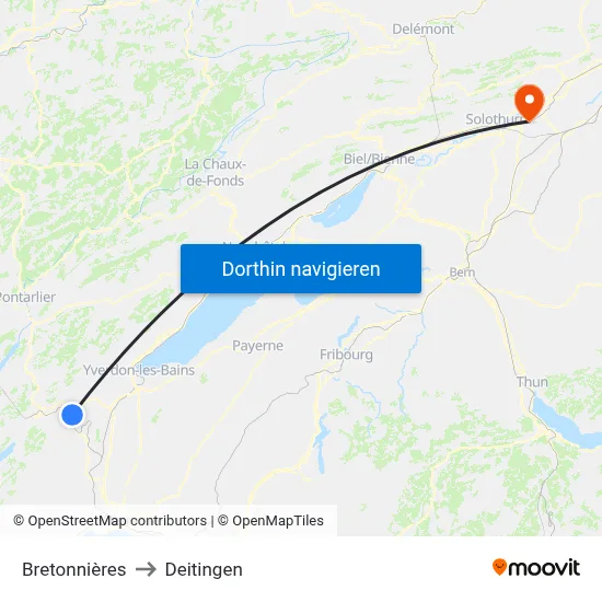Bretonnières to Deitingen map
