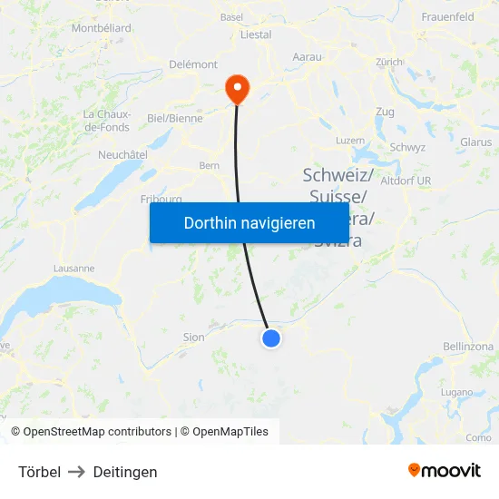 Törbel to Deitingen map