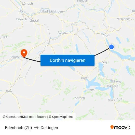 Erlenbach (Zh) to Deitingen map