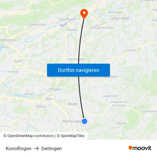Konolfingen to Deitingen map