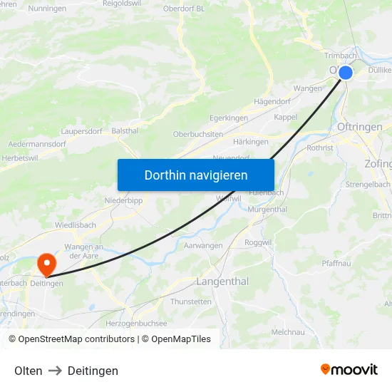 Olten to Deitingen map