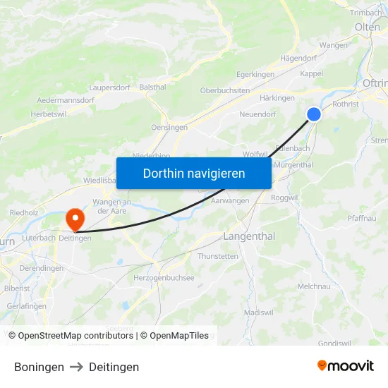 Boningen to Deitingen map