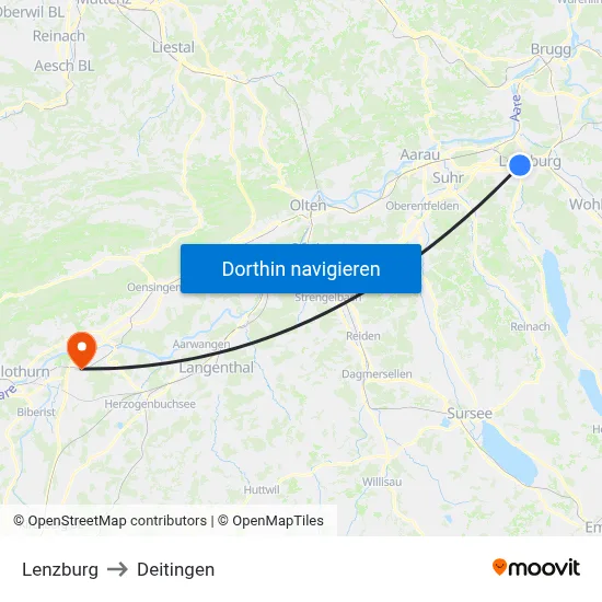 Lenzburg to Deitingen map