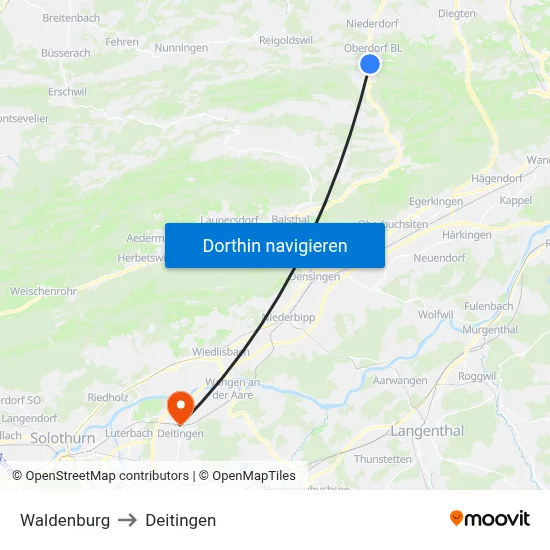 Waldenburg to Deitingen map