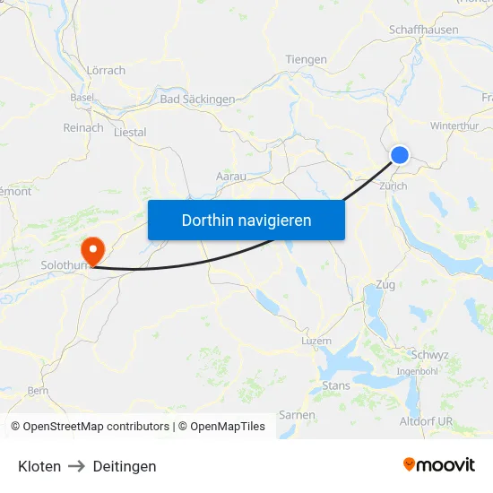 Kloten to Deitingen map