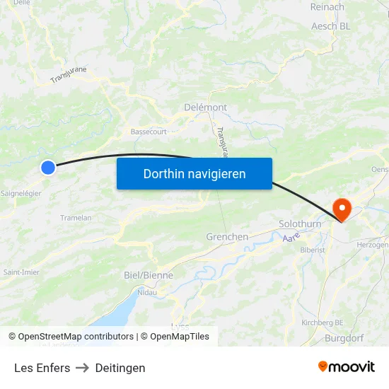 Les Enfers to Deitingen map