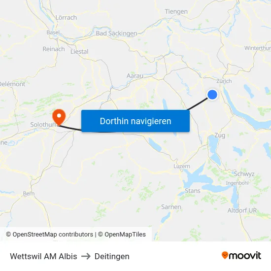 Wettswil AM Albis to Deitingen map