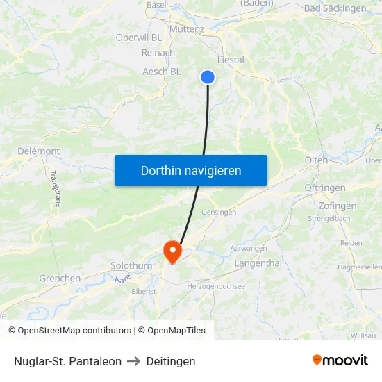 Nuglar-St. Pantaleon to Deitingen map