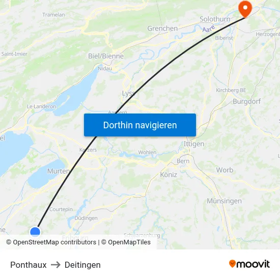 Ponthaux to Deitingen map
