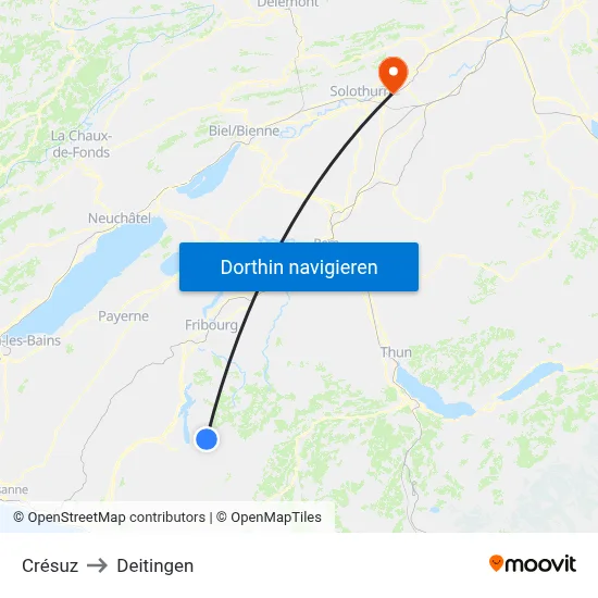 Crésuz to Deitingen map