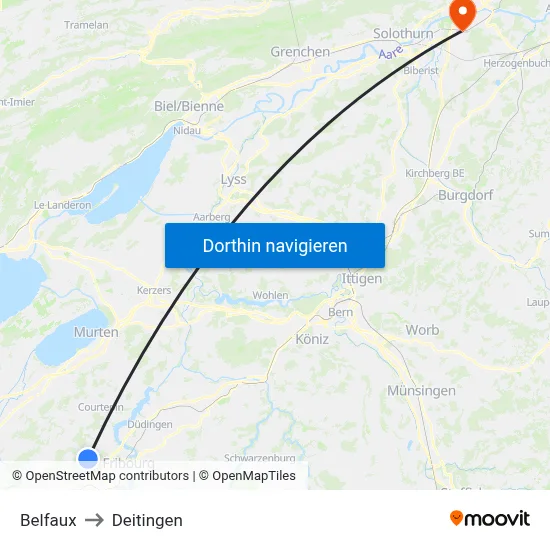 Belfaux to Deitingen map